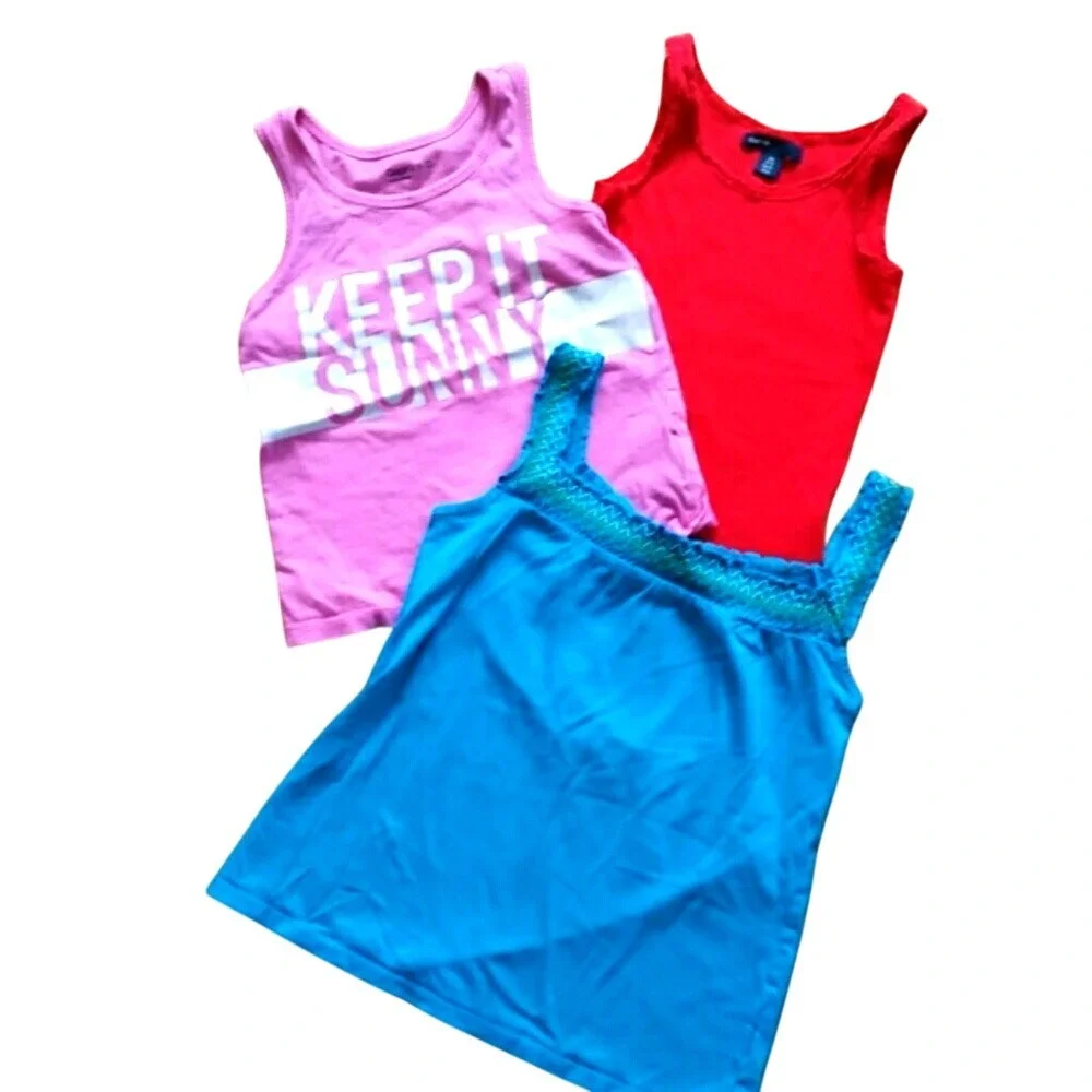 GAP Girls 3 Pack Tank Tops Size XS (4-5)- Turquoise, Pink, Red‎